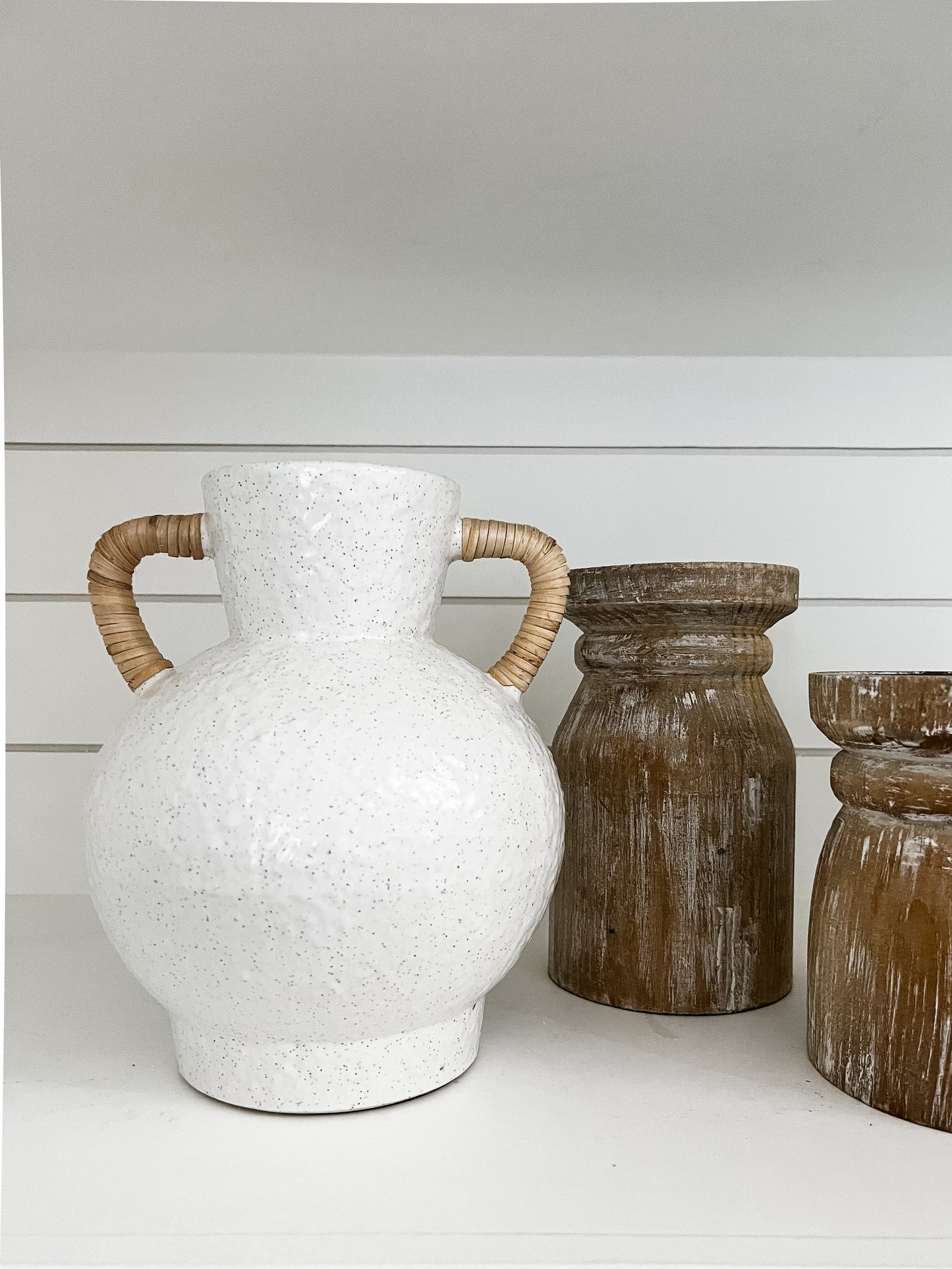 Rattan Wrapped Handle Vase Off White Medium