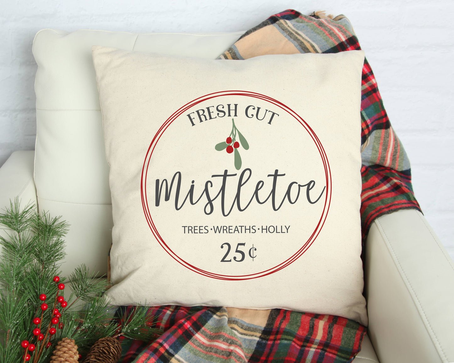 Fresh Cut Mistletoe Pillow Cover 18x18 inch