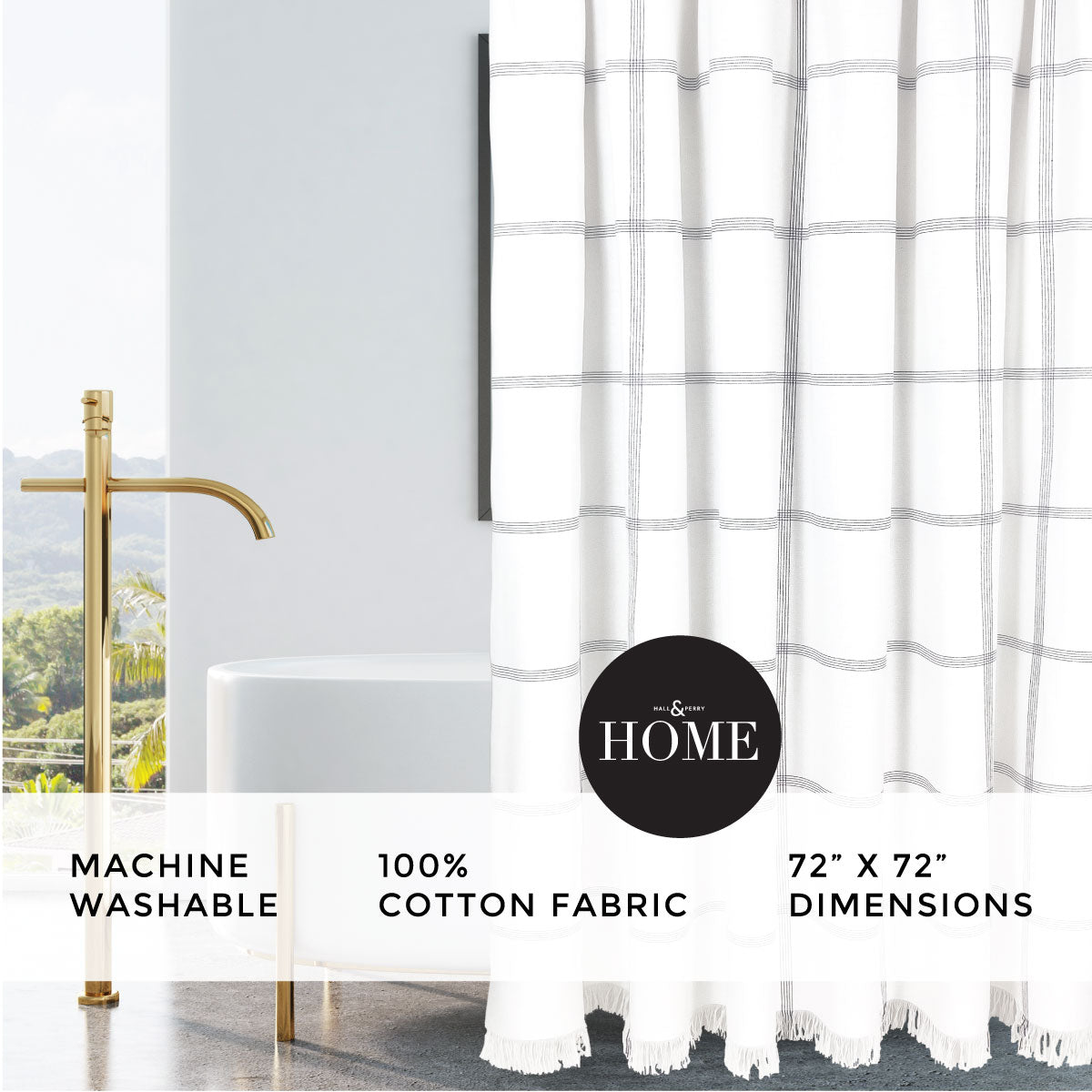 Ellis Grid Shower Curtain, White/Black